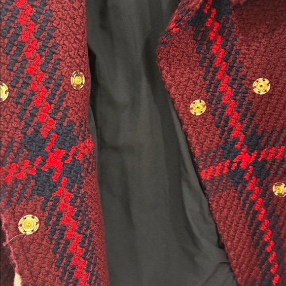 Ann Taylor Maroon, Plaid, Turtle Neck, Wool, Lined, Long, Winter Peacoat- small - Picture 7 of 11